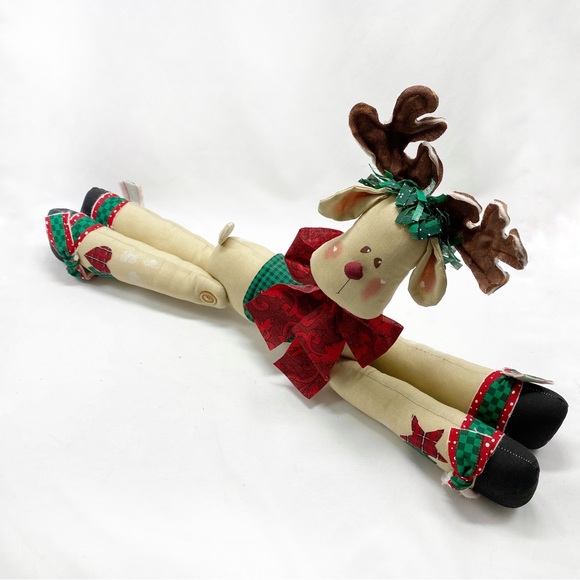 Vintage Handmade Folk Art Fabric Reindeer Couple Boy Girl 2 Pc. - Picture 10 of 16